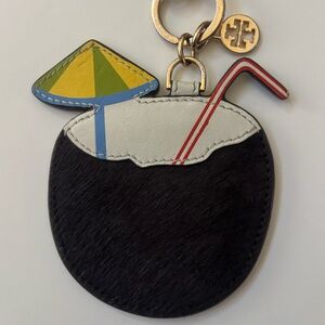 Tory Burch Coconut Cocktail Bag Charm Keychain Hair Calf Leather